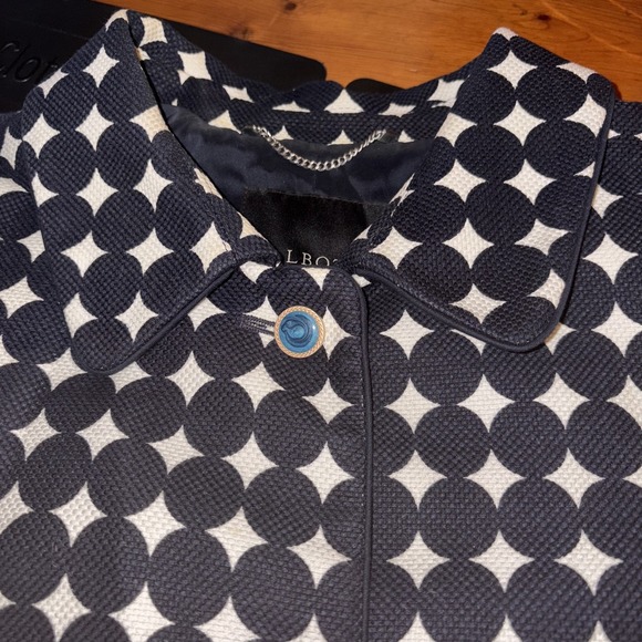 Talbots Women's Coat 14 EUC Navy Circle Print 40s Style Mid-Length Button-Up Lin - Picture 10 of 10